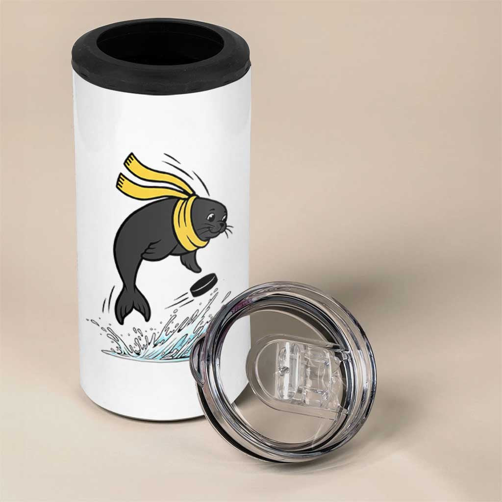 Funny Seal Playing Ice Hockey 4 in 1 Can Cooler Tumbler Winter Sports Gift - Wonder Print Shop