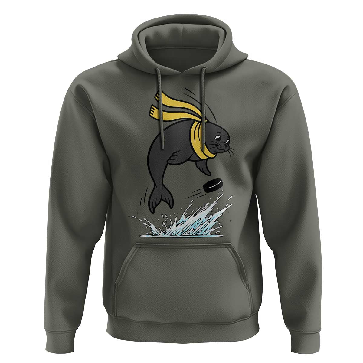 Funny Seal Playing Ice Hockey Hoodie Winter Sports Gift - Wonder Print Shop