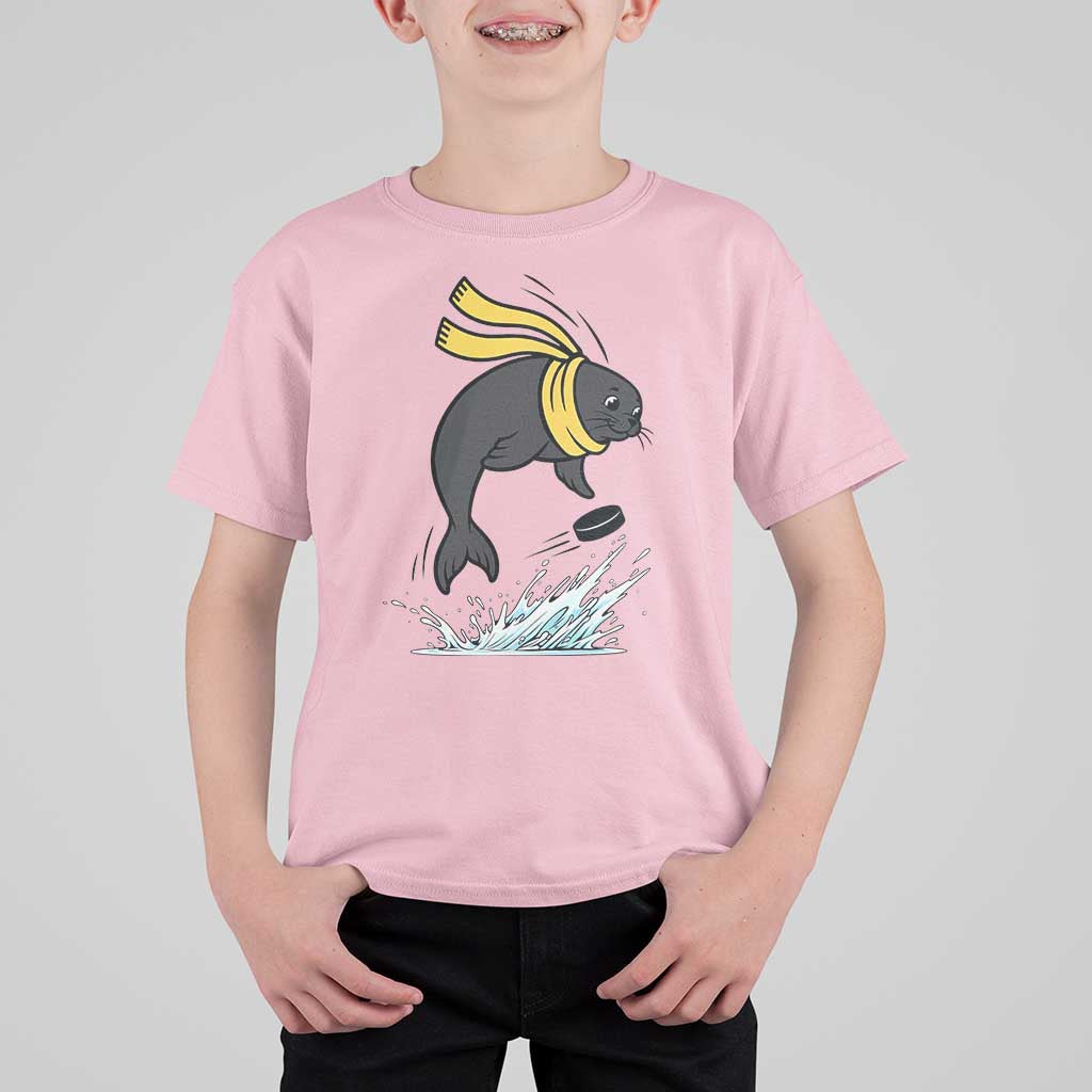 Funny Seal Playing Ice Hockey T Shirt For Kid Winter Sports Gift - Wonder Print Shop