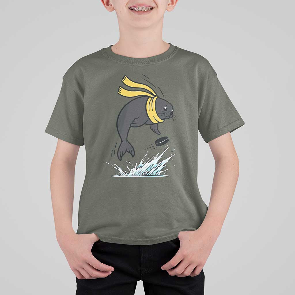 Funny Seal Playing Ice Hockey T Shirt For Kid Winter Sports Gift - Wonder Print Shop