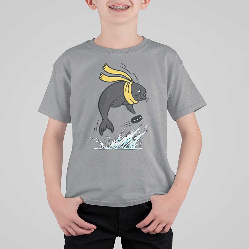 Funny Seal Playing Ice Hockey T Shirt For Kid Winter Sports Gift - Wonder Print Shop