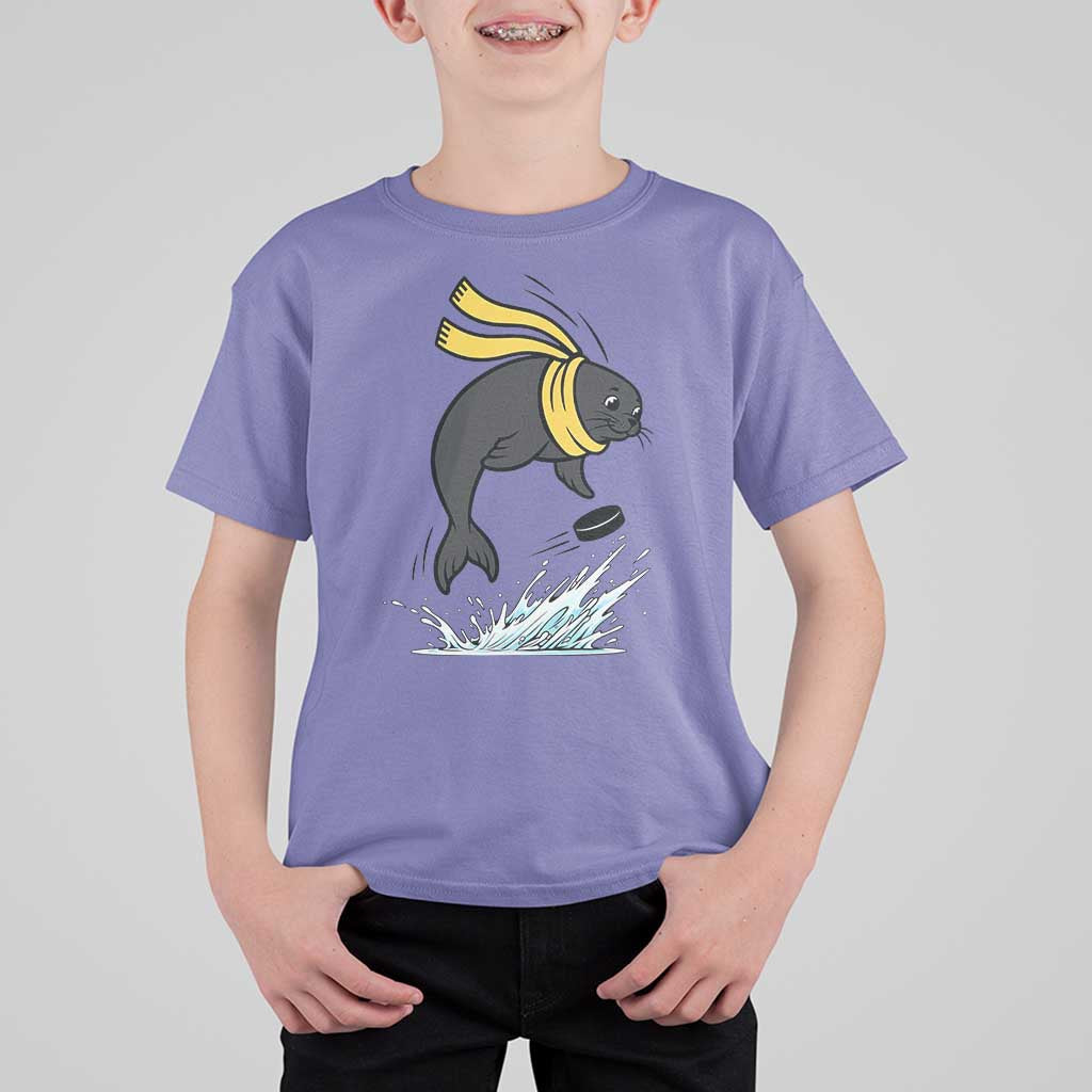 Funny Seal Playing Ice Hockey T Shirt For Kid Winter Sports Gift - Wonder Print Shop