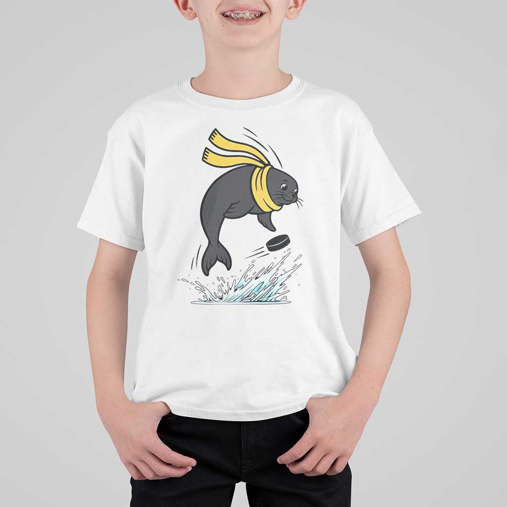 Funny Seal Playing Ice Hockey T Shirt For Kid Winter Sports Gift - Wonder Print Shop