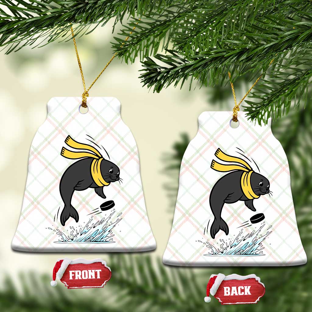 Funny Seal Playing Ice Hockey Ceramic Ornament Winter Sports Gift - Wonder Print Shop