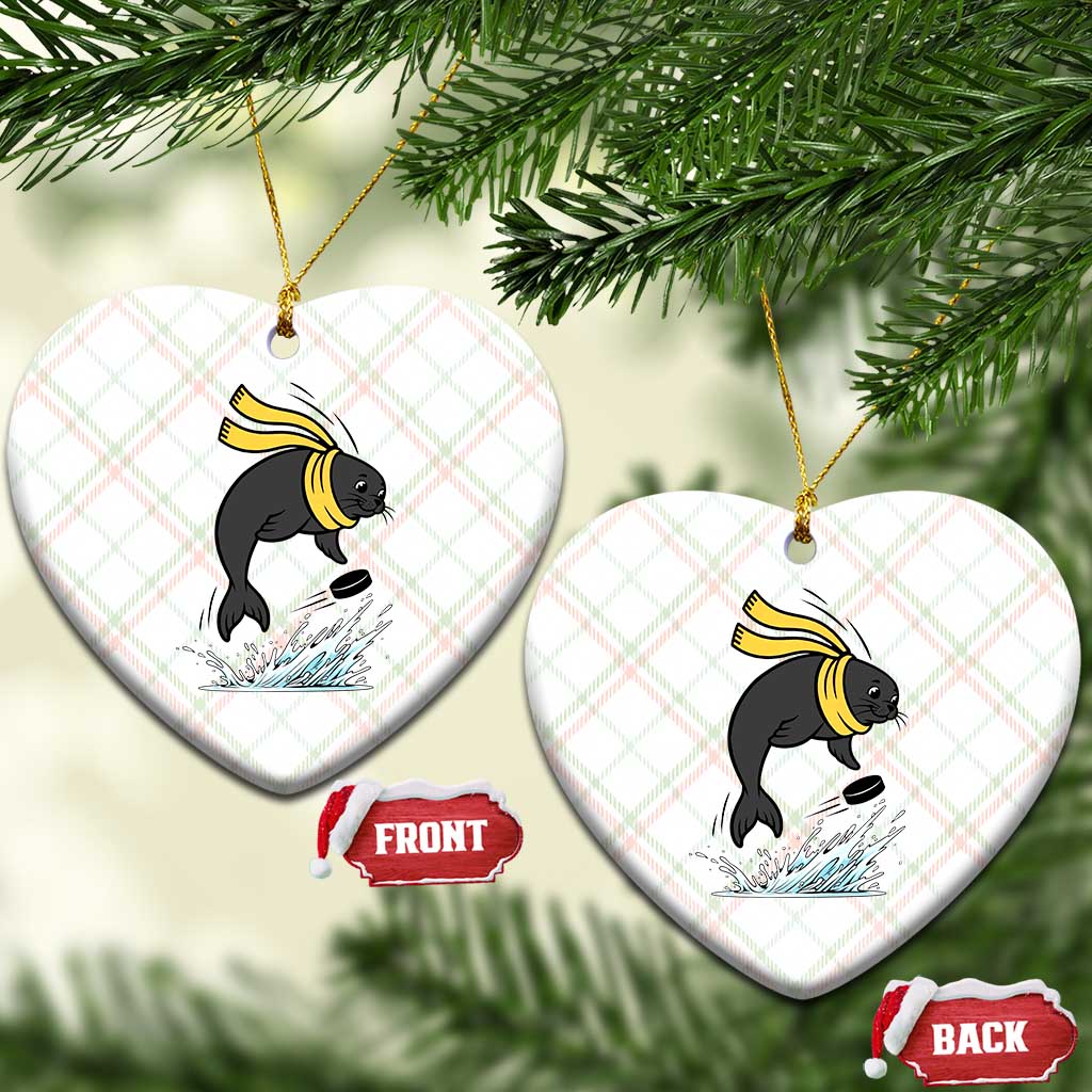Funny Seal Playing Ice Hockey Ceramic Ornament Winter Sports Gift - Wonder Print Shop