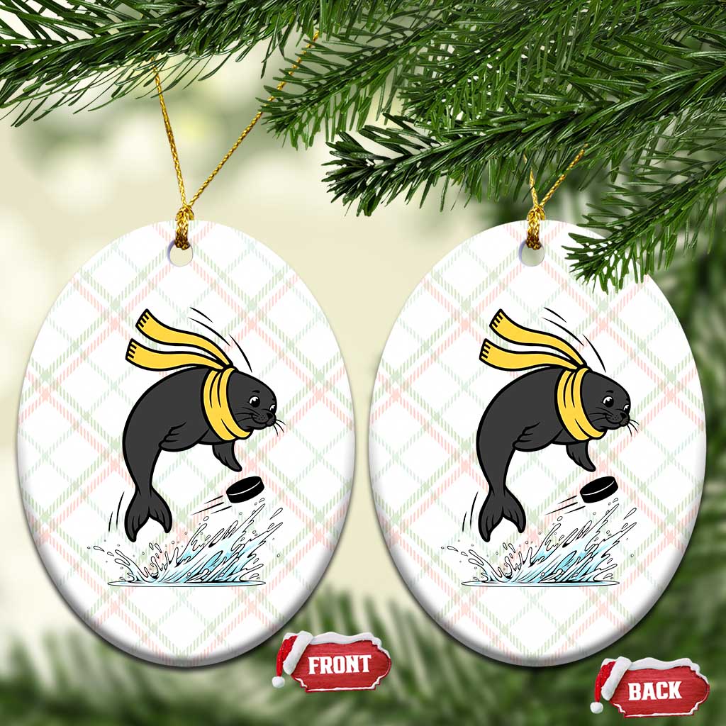 Funny Seal Playing Ice Hockey Ceramic Ornament Winter Sports Gift - Wonder Print Shop