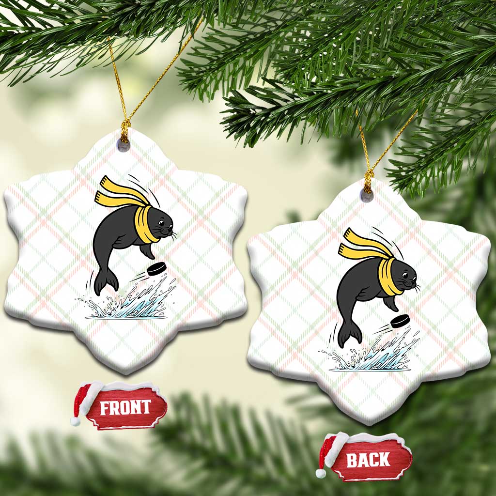 Funny Seal Playing Ice Hockey Ceramic Ornament Winter Sports Gift - Wonder Print Shop