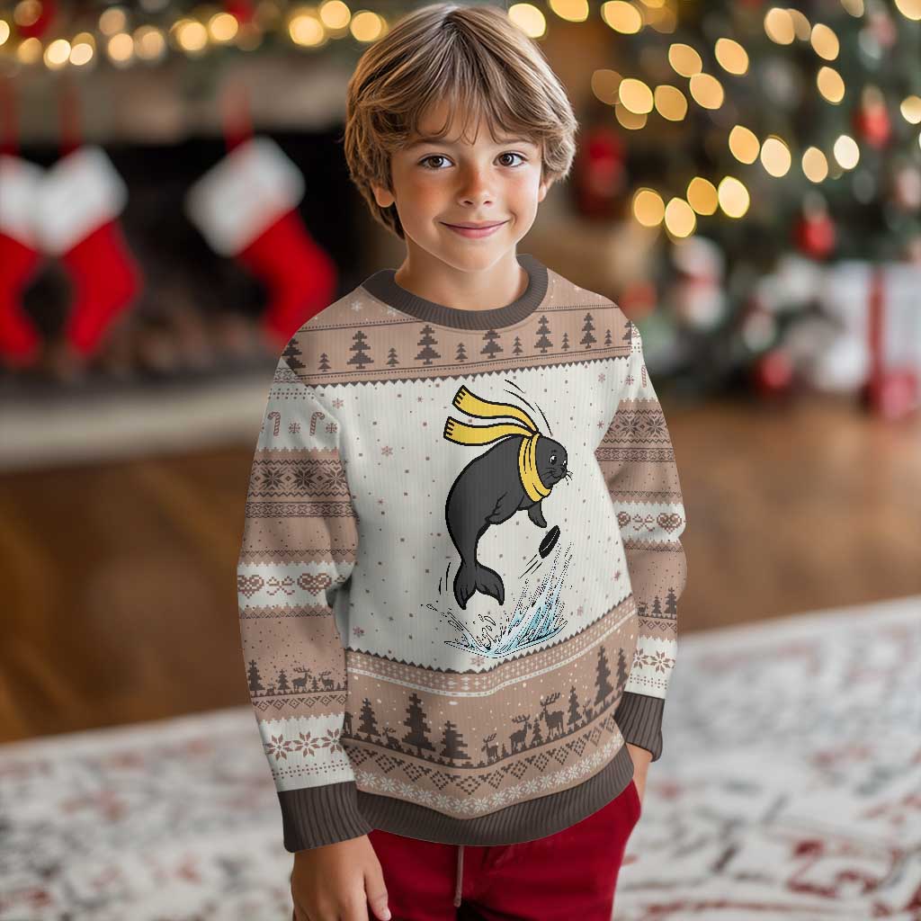 Funny Seal Playing Ice Hockey Ugly Christmas Sweater Winter Sports Gift - Wonder Print Shop
