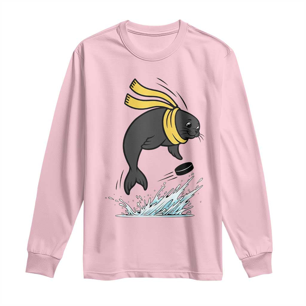 Funny Seal Playing Ice Hockey Long Sleeve Shirt Winter Sports Gift - Wonder Print Shop