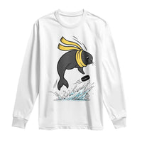 Funny Seal Playing Ice Hockey Long Sleeve Shirt Winter Sports Gift - Wonder Print Shop