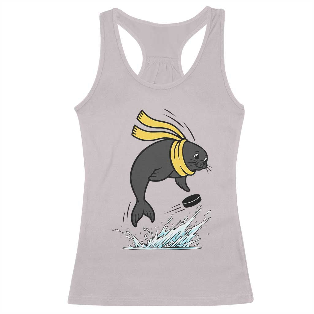 Funny Seal Playing Ice Hockey Racerback Tank Top Winter Sports Gift - Wonder Print Shop