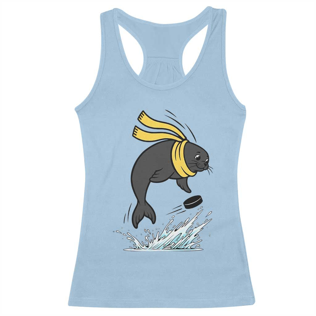 Funny Seal Playing Ice Hockey Racerback Tank Top Winter Sports Gift - Wonder Print Shop