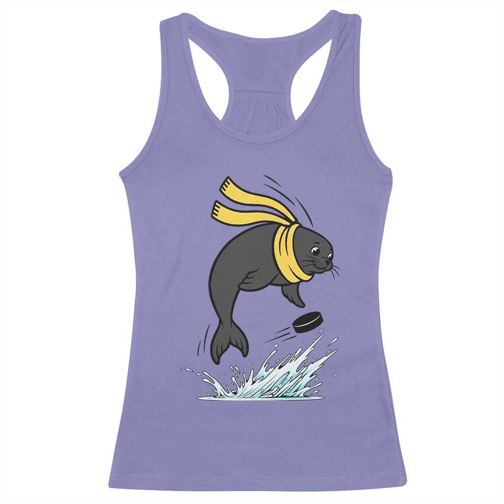 Funny Seal Playing Ice Hockey Racerback Tank Top Winter Sports Gift - Wonder Print Shop