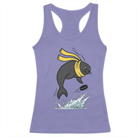 Funny Seal Playing Ice Hockey Racerback Tank Top Winter Sports Gift - Wonder Print Shop