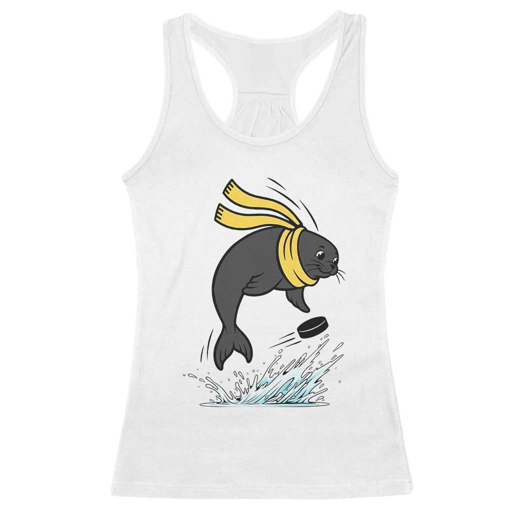 Funny Seal Playing Ice Hockey Racerback Tank Top Winter Sports Gift - Wonder Print Shop