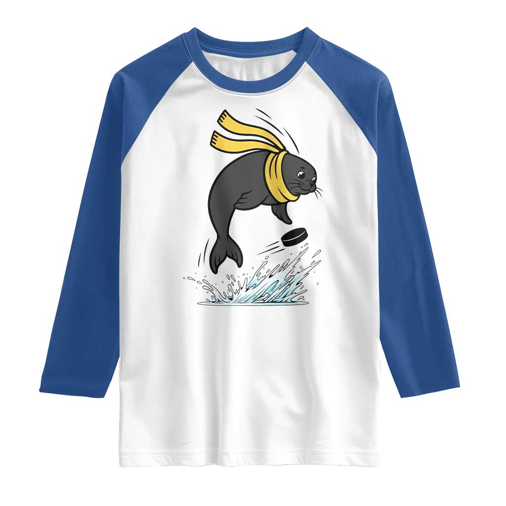 Funny Seal Playing Ice Hockey Raglan Shirt Winter Sports Gift - Wonder Print Shop