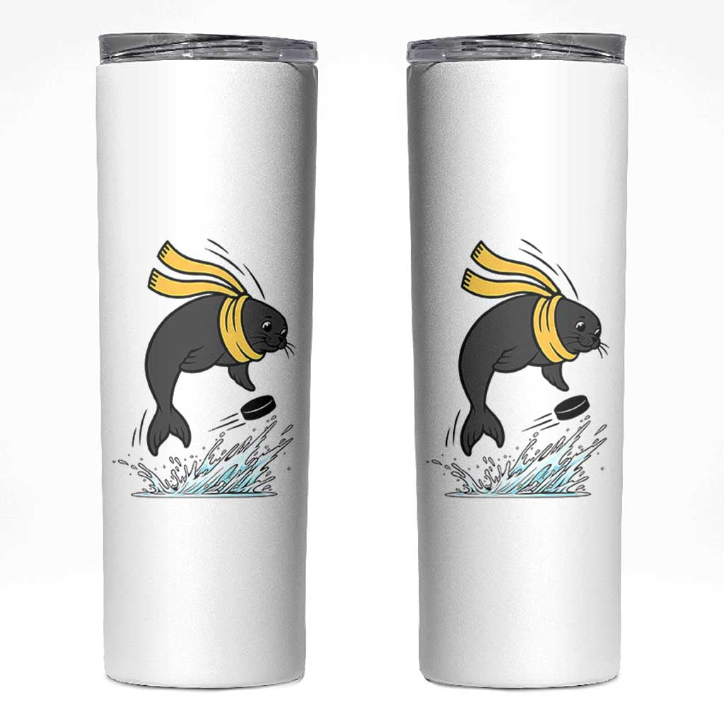 Funny Seal Playing Ice Hockey Skinny Tumbler Winter Sports Gift - Wonder Print Shop