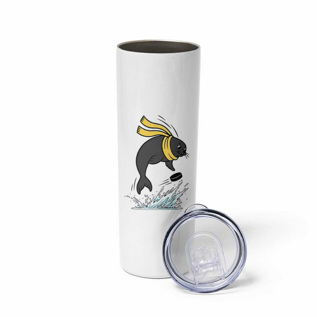Funny Seal Playing Ice Hockey Skinny Tumbler Winter Sports Gift - Wonder Print Shop
