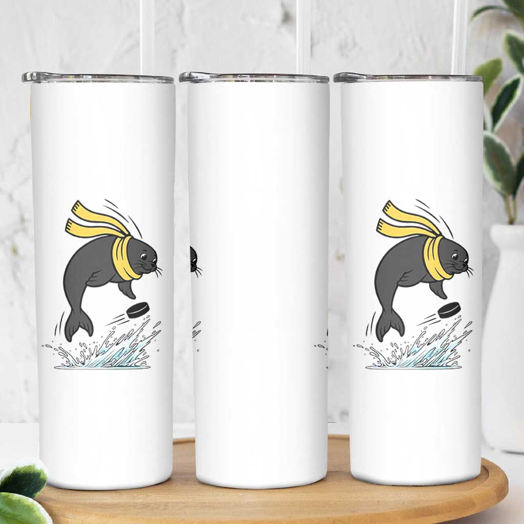 Funny Seal Playing Ice Hockey Skinny Tumbler Winter Sports Gift - Wonder Print Shop