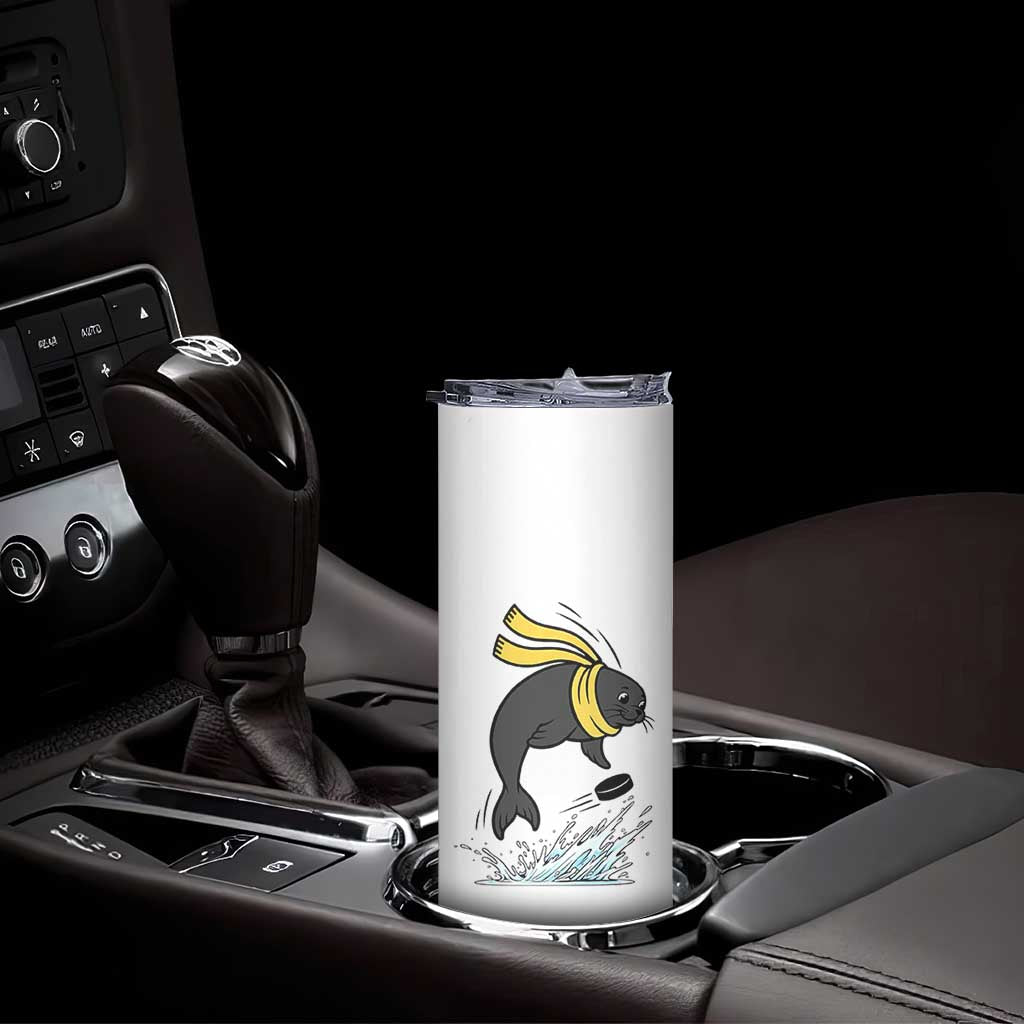 Funny Seal Playing Ice Hockey Skinny Tumbler Winter Sports Gift - Wonder Print Shop