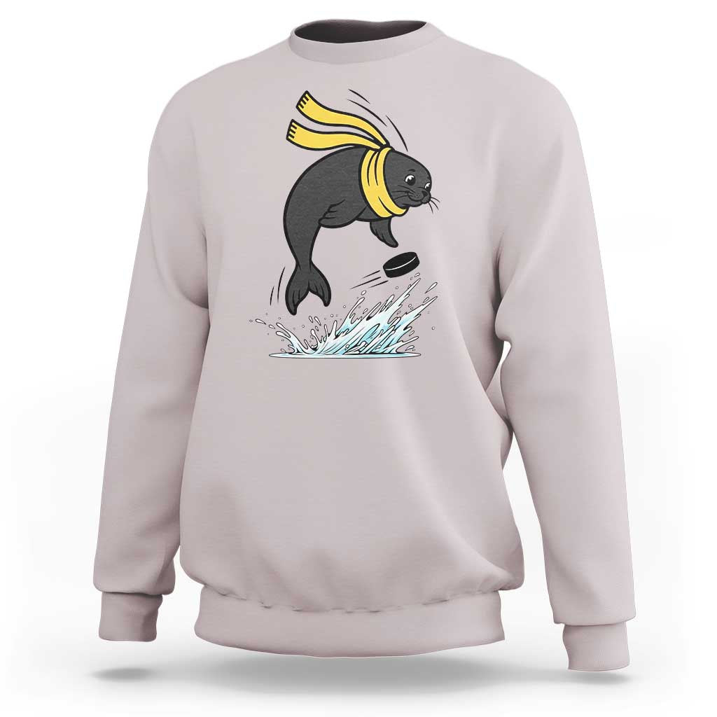 Funny Seal Playing Ice Hockey Sweatshirt Winter Sports Gift - Wonder Print Shop