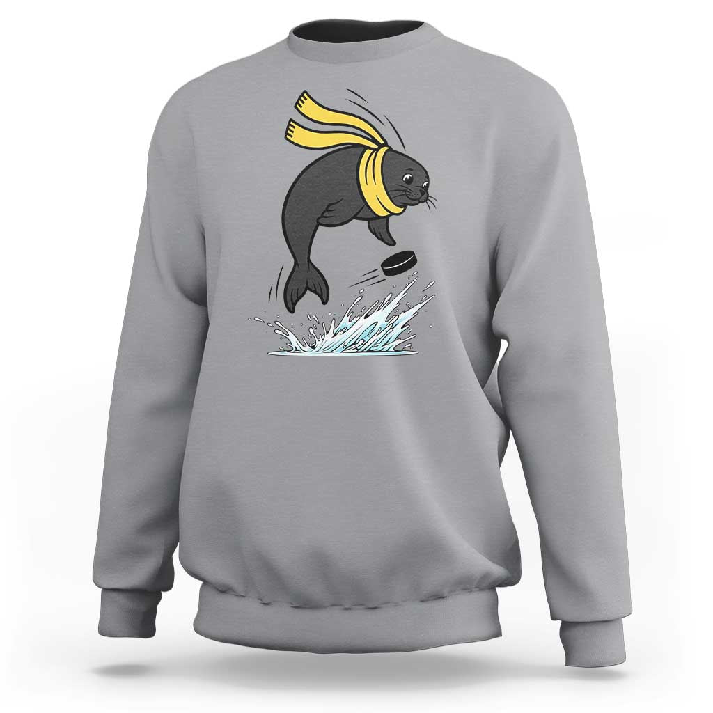 Funny Seal Playing Ice Hockey Sweatshirt Winter Sports Gift - Wonder Print Shop