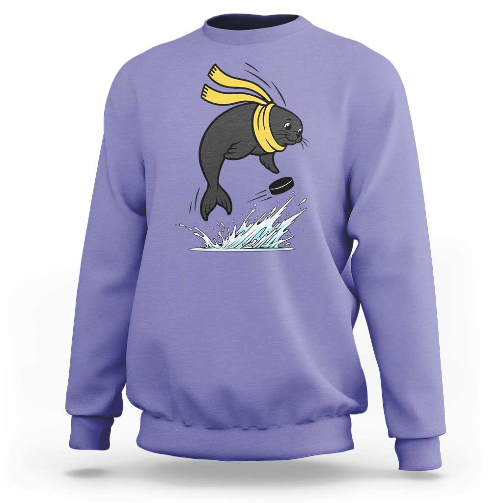 Funny Seal Playing Ice Hockey Sweatshirt Winter Sports Gift - Wonder Print Shop