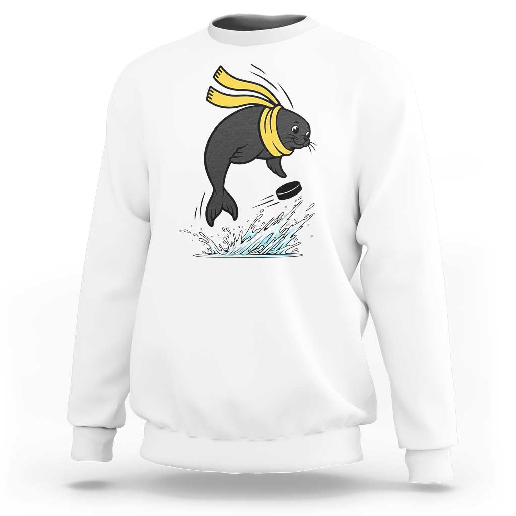 Funny Seal Playing Ice Hockey Sweatshirt Winter Sports Gift - Wonder Print Shop