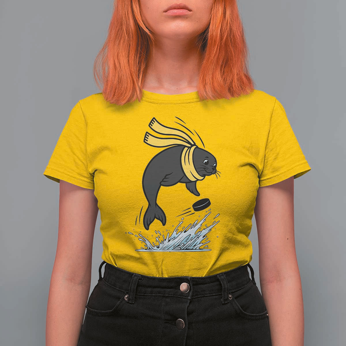 Funny Seal Playing Ice Hockey T Shirt For Women Winter Sports Gift - Wonder Print Shop