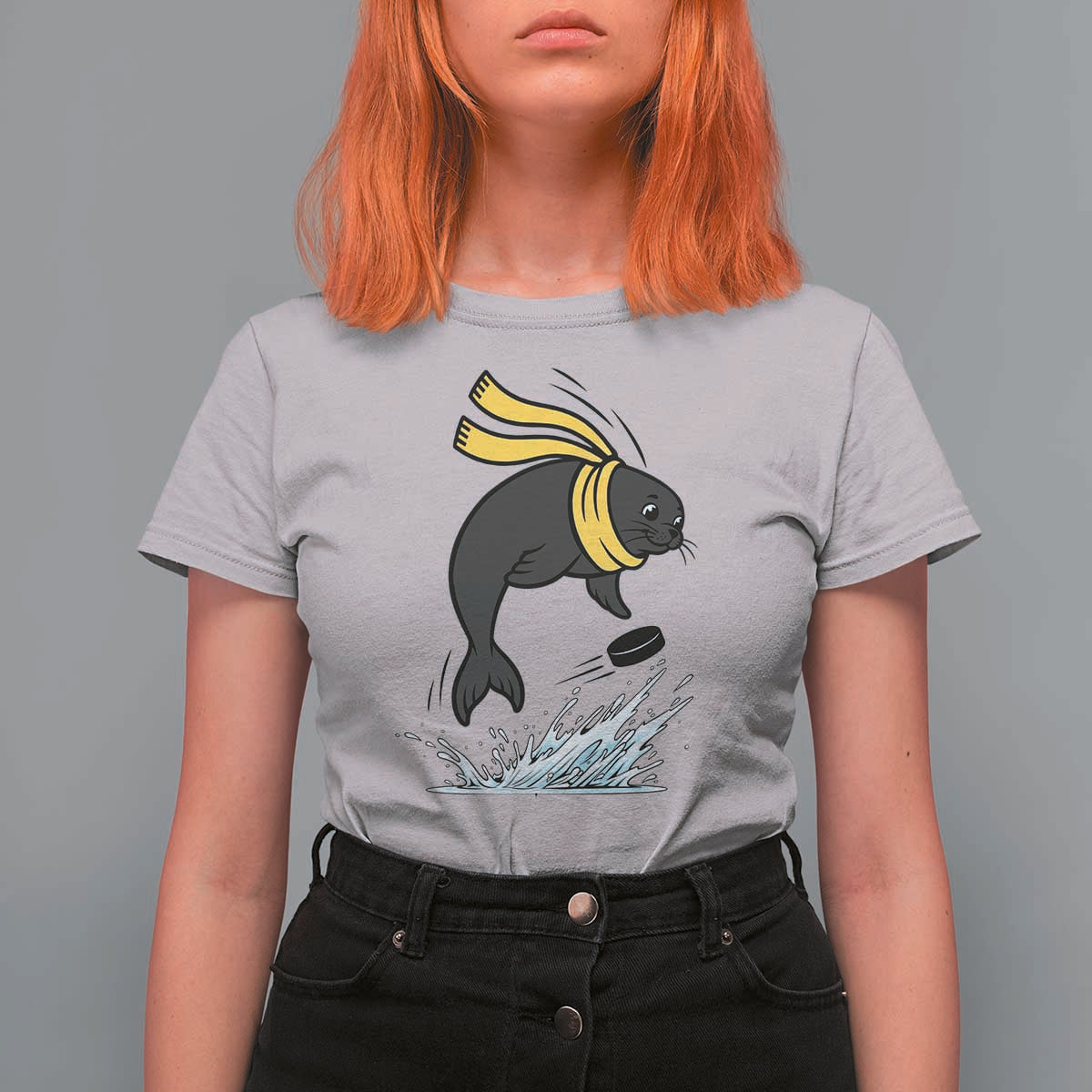 Funny Seal Playing Ice Hockey T Shirt For Women Winter Sports Gift - Wonder Print Shop