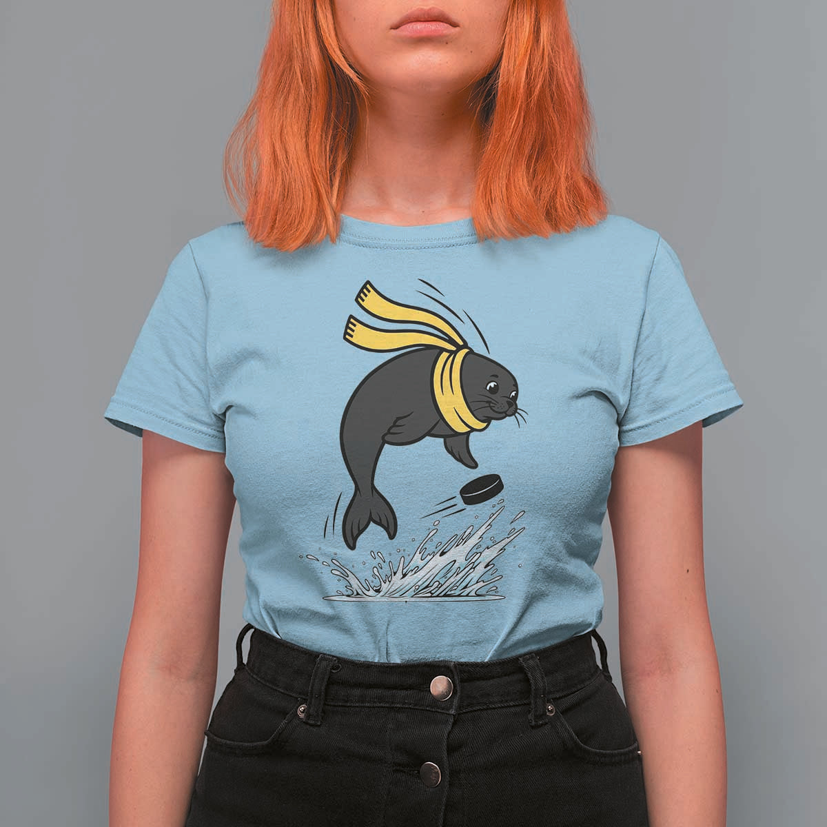Funny Seal Playing Ice Hockey T Shirt For Women Winter Sports Gift - Wonder Print Shop