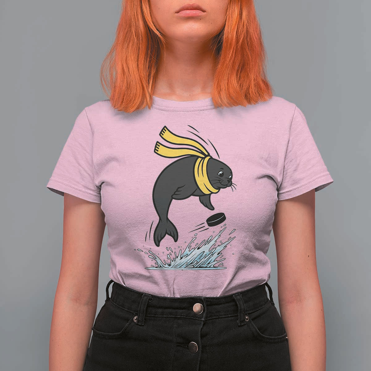 Funny Seal Playing Ice Hockey T Shirt For Women Winter Sports Gift - Wonder Print Shop