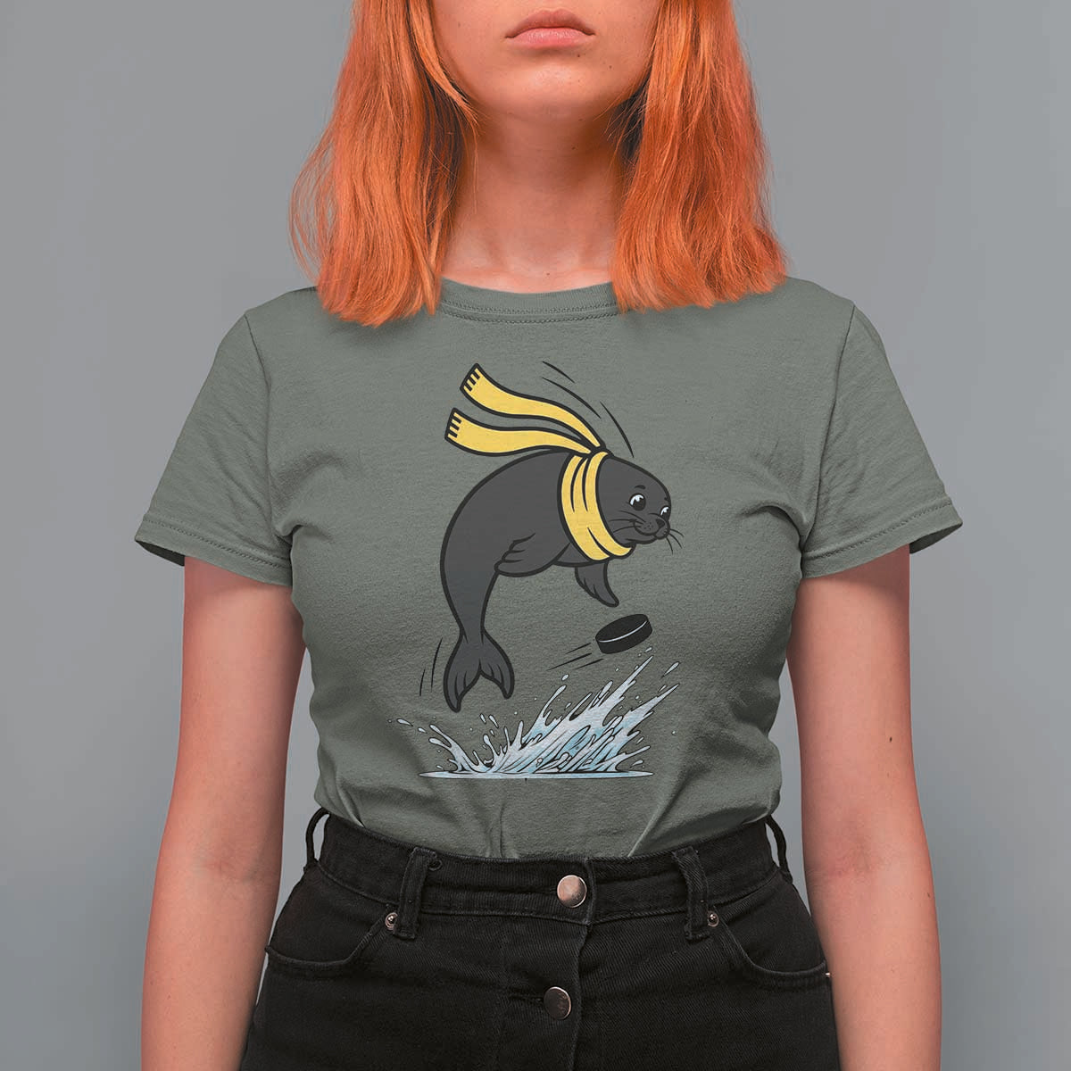 Funny Seal Playing Ice Hockey T Shirt For Women Winter Sports Gift - Wonder Print Shop