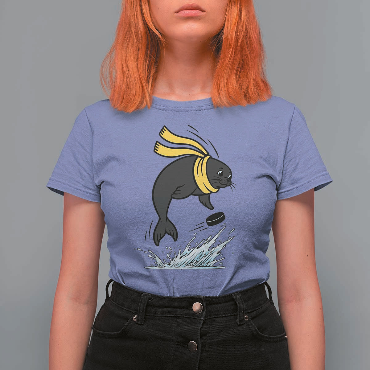 Funny Seal Playing Ice Hockey T Shirt For Women Winter Sports Gift - Wonder Print Shop