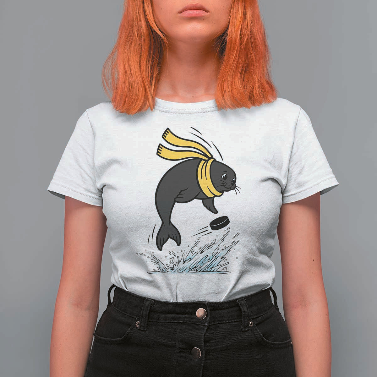 Funny Seal Playing Ice Hockey T Shirt For Women Winter Sports Gift - Wonder Print Shop