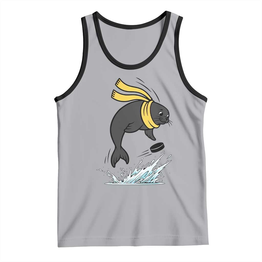 Funny Seal Playing Ice Hockey Tank Top Winter Sports Gift - Wonder Print Shop