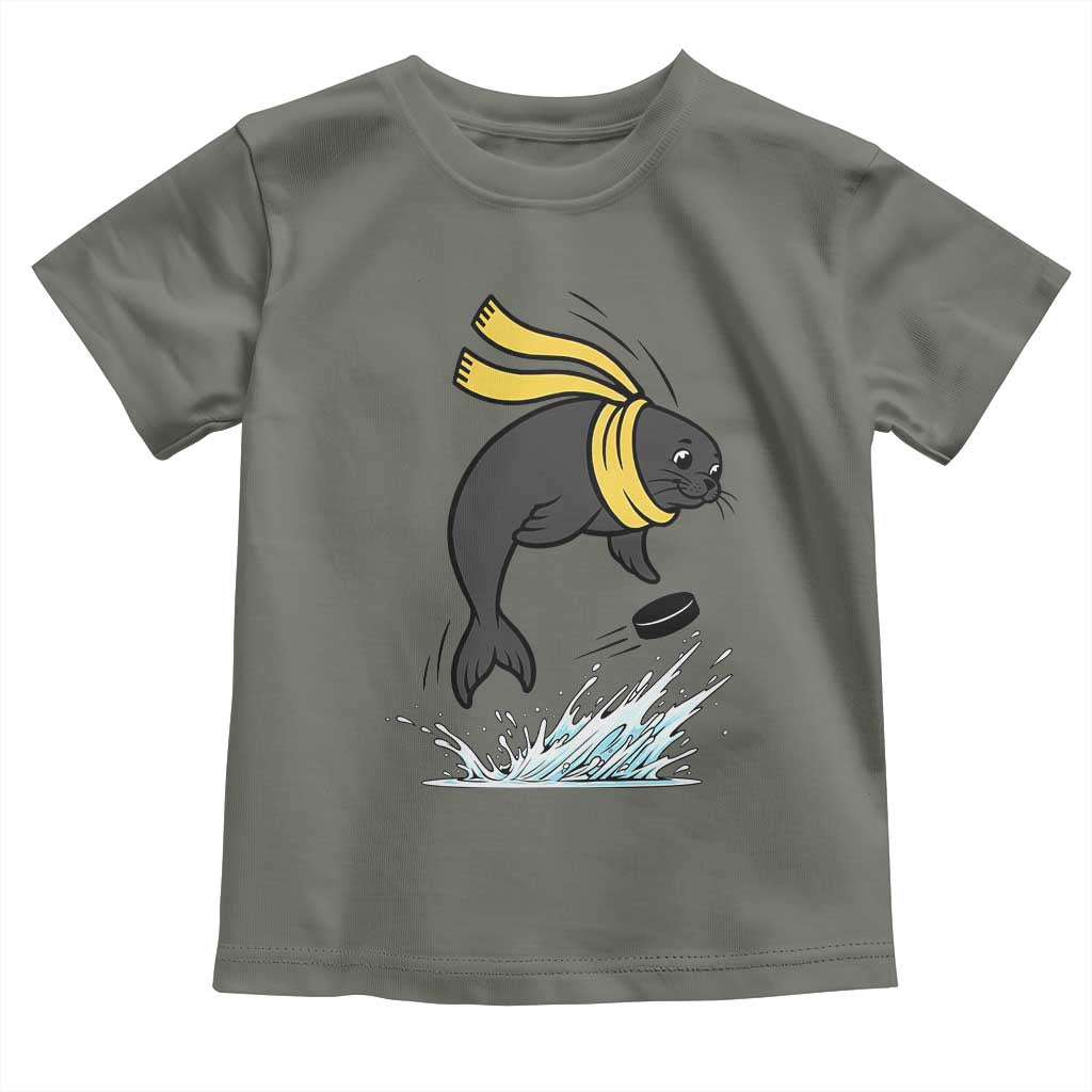 Funny Seal Playing Ice Hockey Toddler T Shirt Winter Sports Gift - Wonder Print Shop