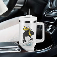 Funny Seal Playing Ice Hockey Tumbler With Handle Winter Sports Gift - Wonder Print Shop