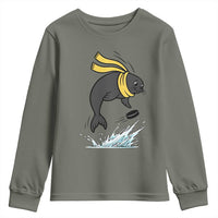 Funny Seal Playing Ice Hockey Youth Sweatshirt Winter Sports Gift - Wonder Print Shop