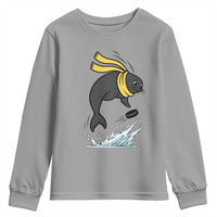 Funny Seal Playing Ice Hockey Youth Sweatshirt Winter Sports Gift - Wonder Print Shop