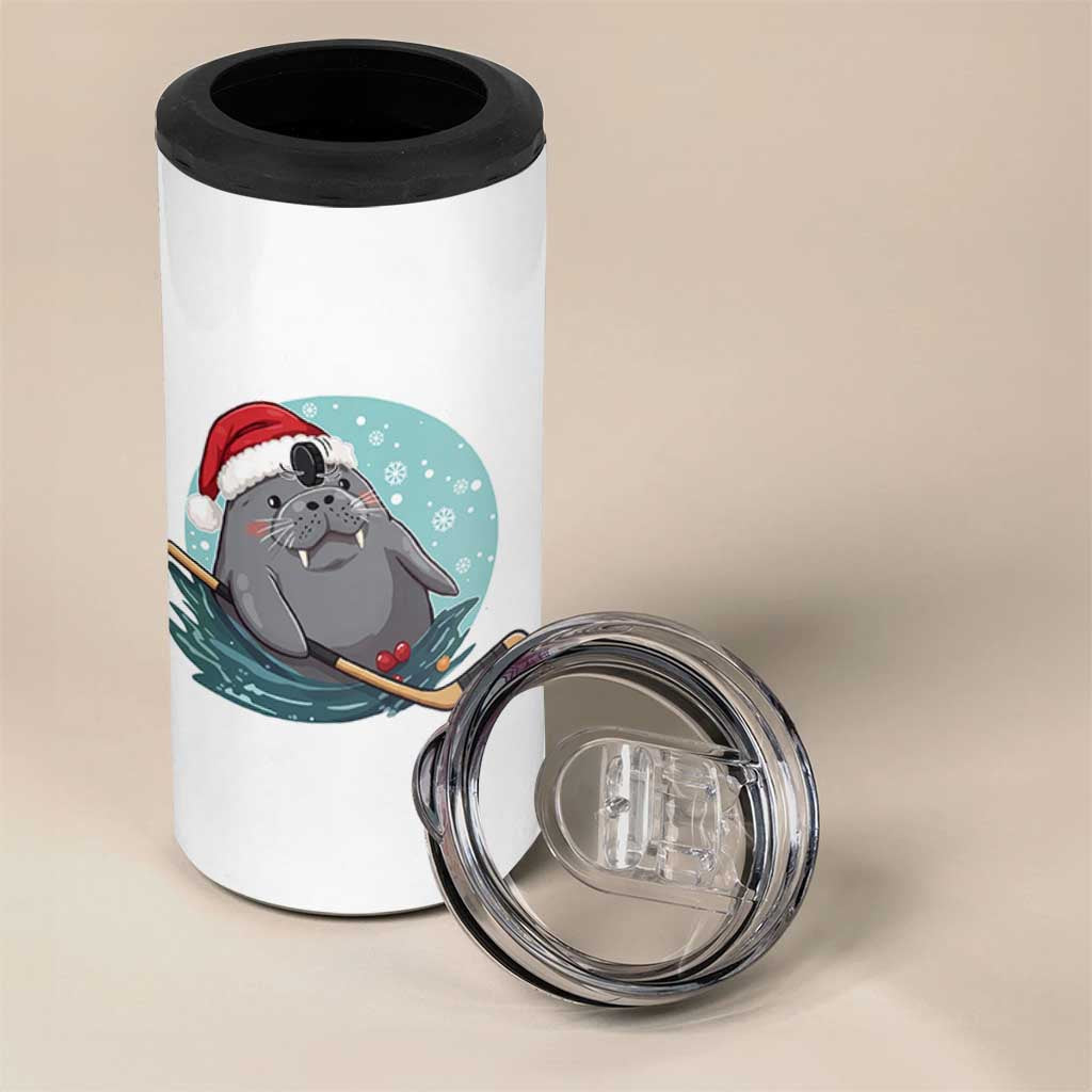 Snowy Seal Ice Hockey Lover 4 in 1 Can Cooler Tumbler Funny Christmas Gift - Wonder Print Shop