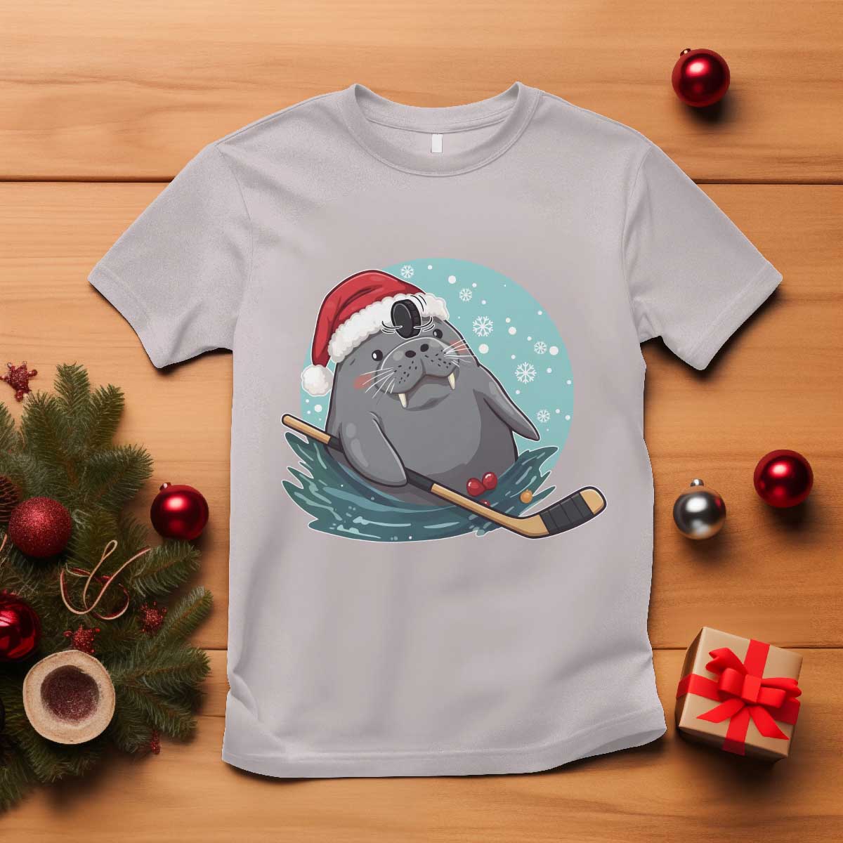 Snowy Seal Ice Hockey Lover T Shirt Funny Christmas Gift - Wonder Print Shop
