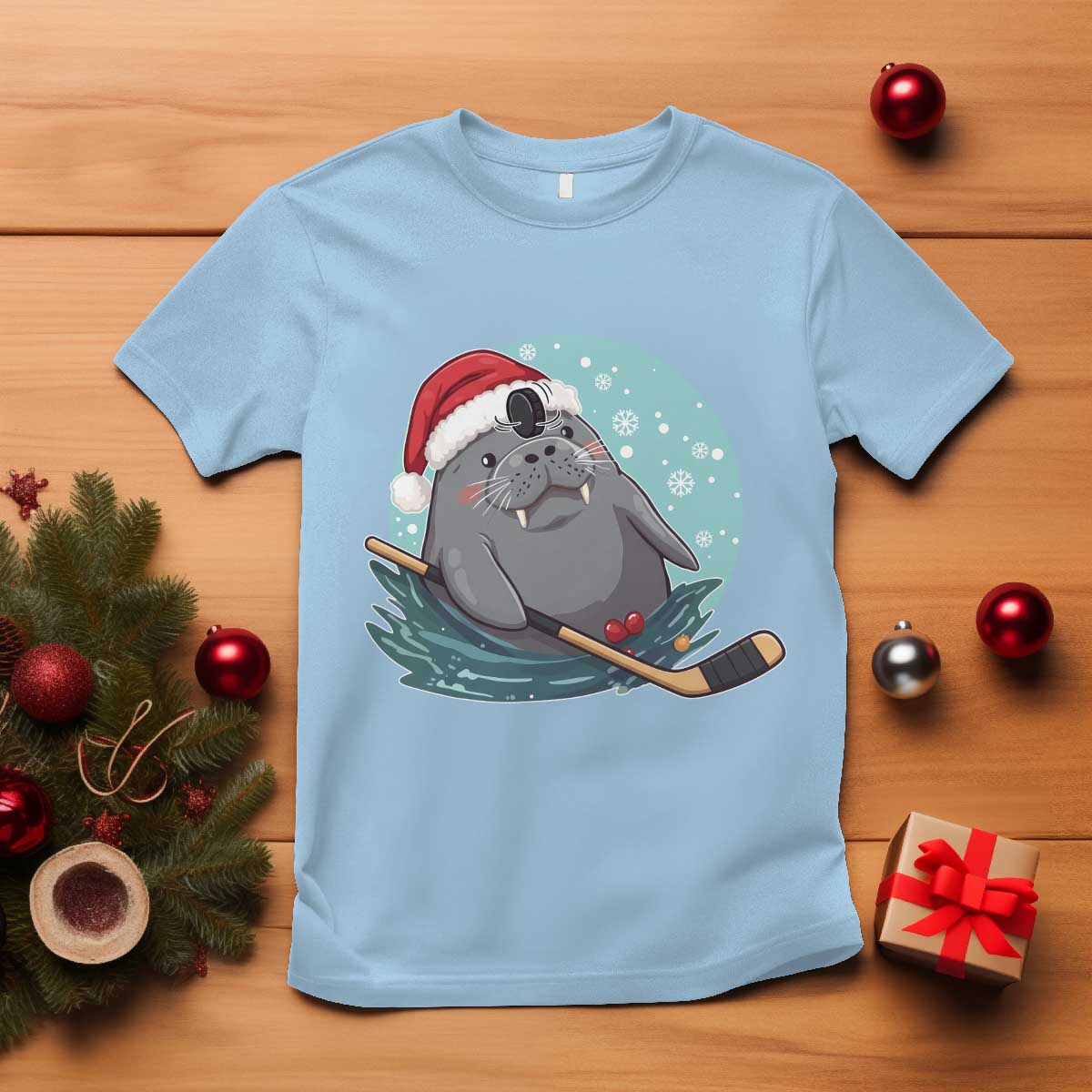 Snowy Seal Ice Hockey Lover T Shirt Funny Christmas Gift - Wonder Print Shop