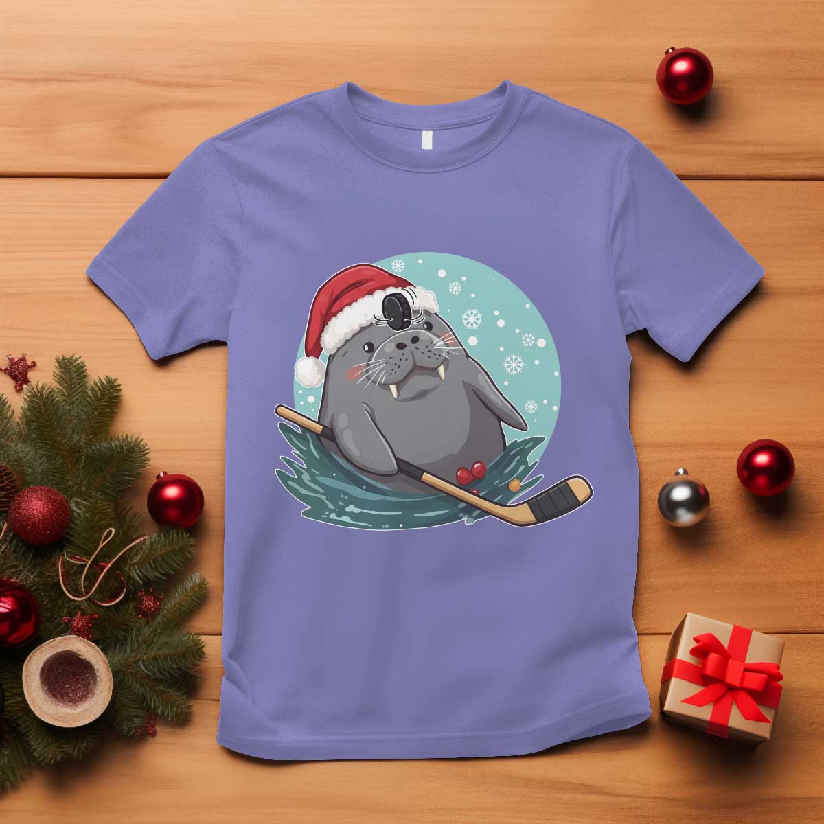 Snowy Seal Ice Hockey Lover T Shirt Funny Christmas Gift - Wonder Print Shop