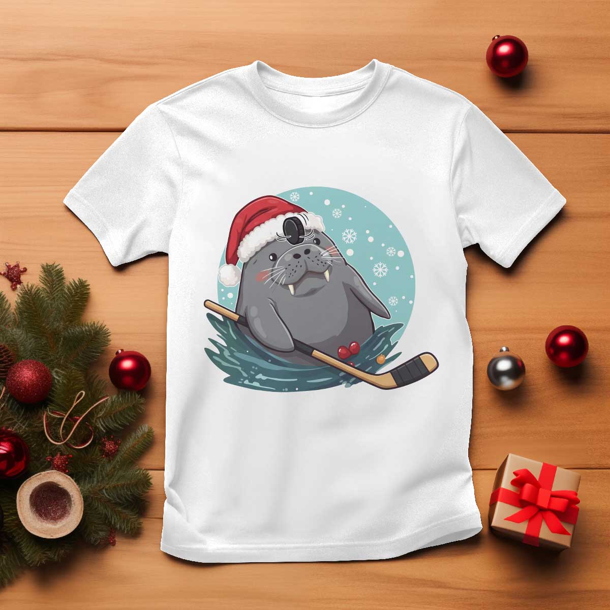 Snowy Seal Ice Hockey Lover T Shirt Funny Christmas Gift - Wonder Print Shop