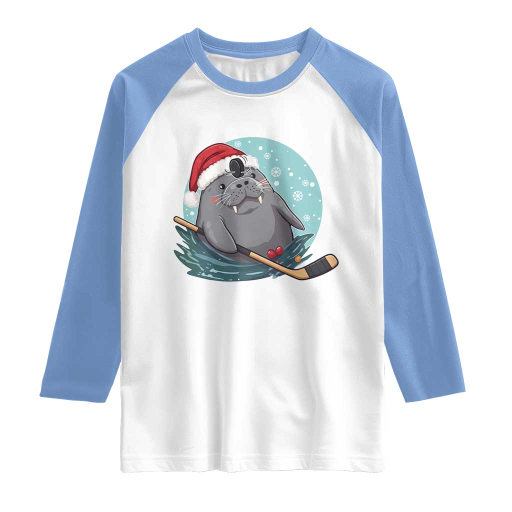Snowy Seal Ice Hockey Lover Raglan Shirt Funny Christmas Gift - Wonder Print Shop