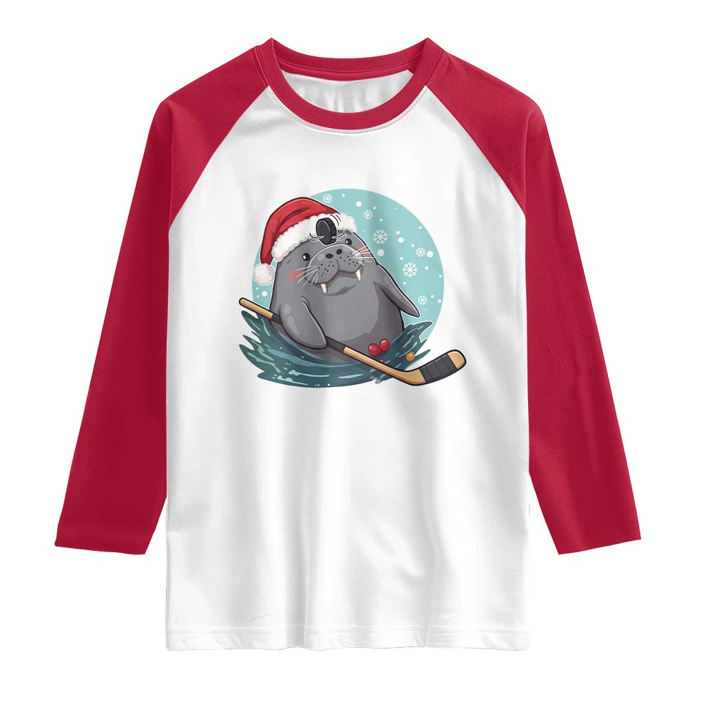 Snowy Seal Ice Hockey Lover Raglan Shirt Funny Christmas Gift - Wonder Print Shop
