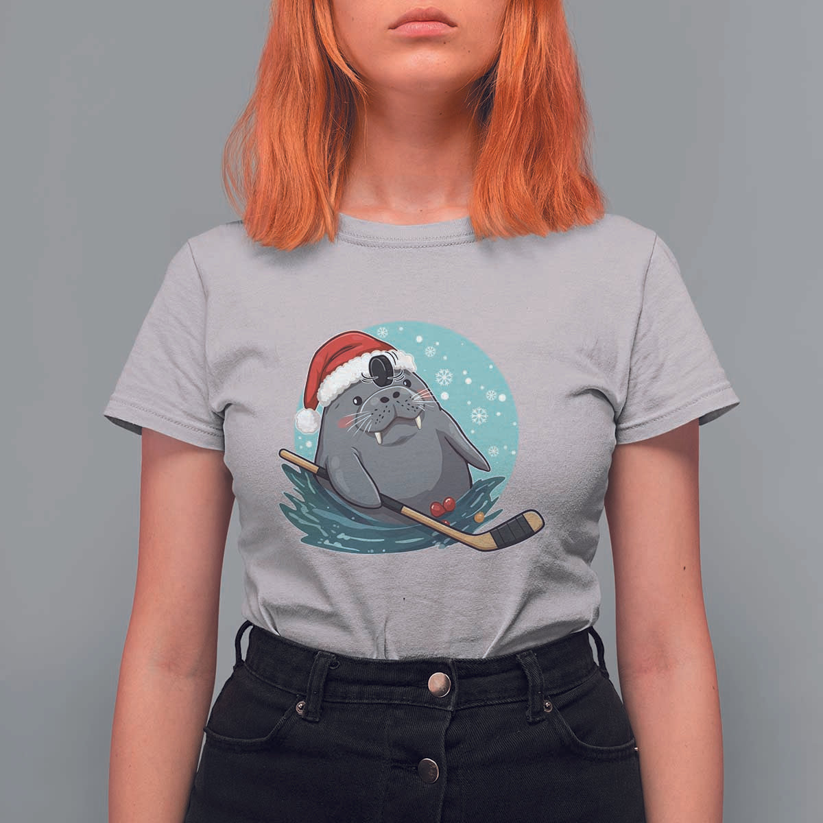 Snowy Seal Ice Hockey Lover T Shirt For Women Funny Christmas Gift - Wonder Print Shop