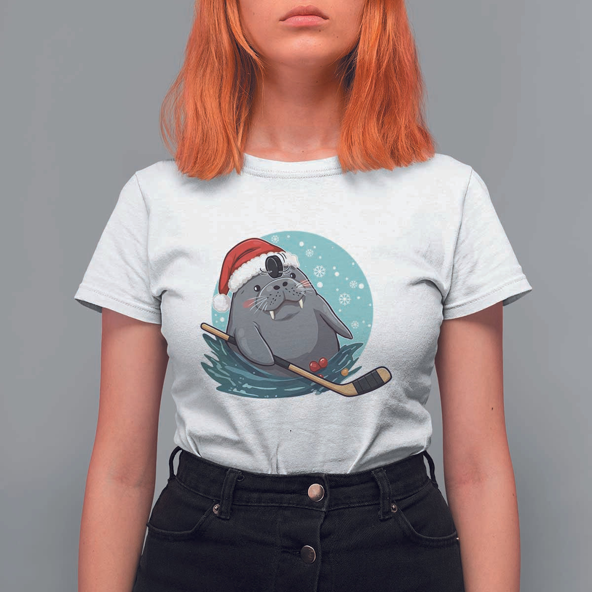 Snowy Seal Ice Hockey Lover T Shirt For Women Funny Christmas Gift - Wonder Print Shop