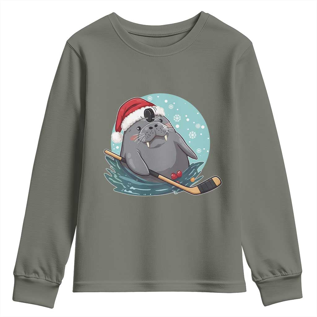Snowy Seal Ice Hockey Lover Youth Sweatshirt Funny Christmas Gift - Wonder Print Shop